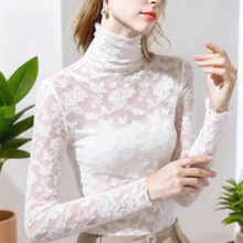 2025秋季新款女装半高领蕾丝打底衫内搭外穿薄款纯欲镂空性感上衣