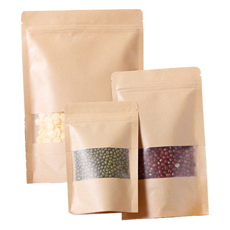 Todas las especificaciones engrosadas ventana esmerilada bolsa de papel Kraft autoadhesiva bolsa de autosellado semillas de melón de té bolsa de envasado de alimentos