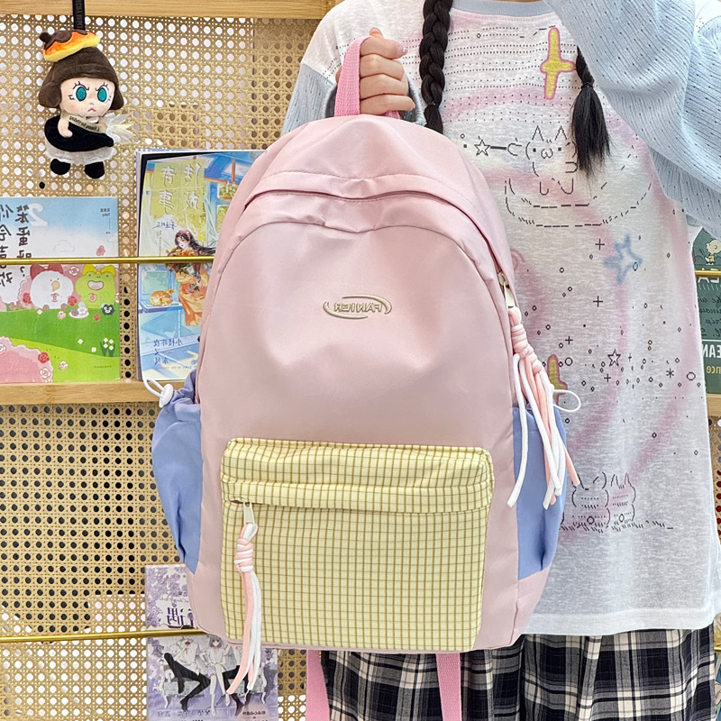 Color-blocking versatile backpack for college students, cute commuter backpack, simple and lightweight school bag for middle and high school students