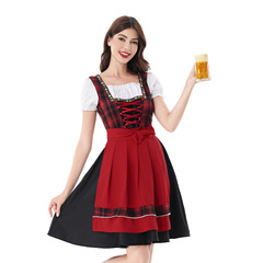 狂欢节女士传统德国啤酒节服装慕尼黑巴伐利亚Dirndl红格子连衣裙