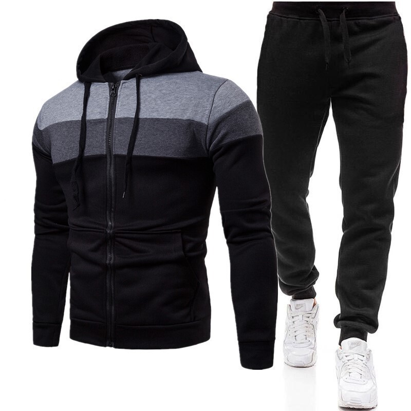 Men's casual three stitching zipper hoodie sweater autumn and winter fleece-lined warm zipper shirt hooded sweatshirt factory
