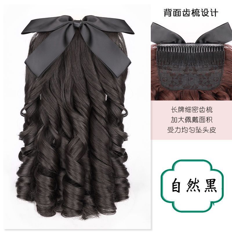 Peruca de caballo de mujer alta simulación retro cheongsam peinado de oro polvo familia de la República de Roma cabello largo trenzas de caballo falsas