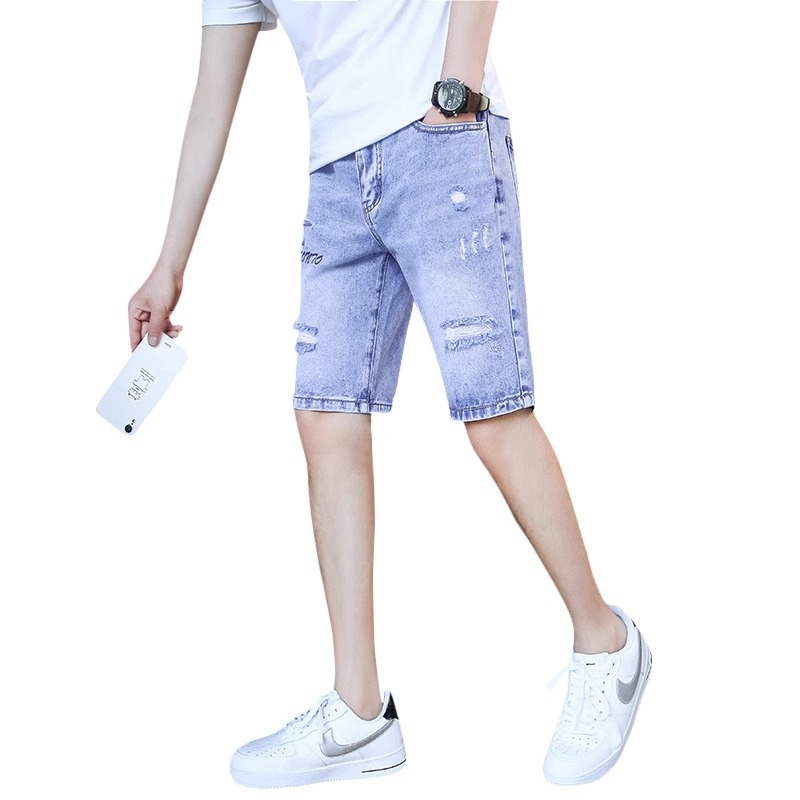Summer Five-point Ripped Pants Jeans Men's Korean-style Slim-fit Short Pants Trendy Brand Men's Wear Men's Pants for Boys