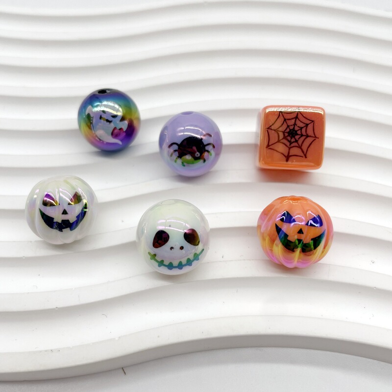 UVカラーアクリルハロウィーンカボチャビーズDIY携帯チェーンキーホルダーアクセサリービーズ飾り|undefined