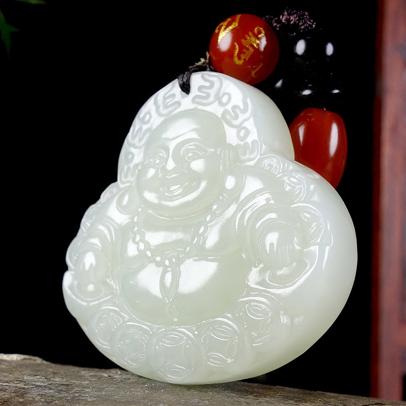 Factory supply Xinjiang Hetian jade money Buddha pendant carved Hetian jade Maitreya Buddha smiling Buddha jade pendant one-piece delivery