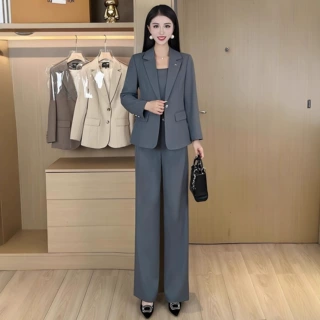 时尚西装套装女2026秋季新款气质修身西服外套背心西装裤三件套潮