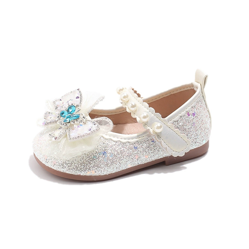 Footwear with rhinestones for princess, children's comfortable shoes for leather shoes, soft sole