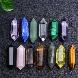 天然水晶柱 双尖六棱柱白水晶 粉 紫水晶原石打磨工艺品现货批发