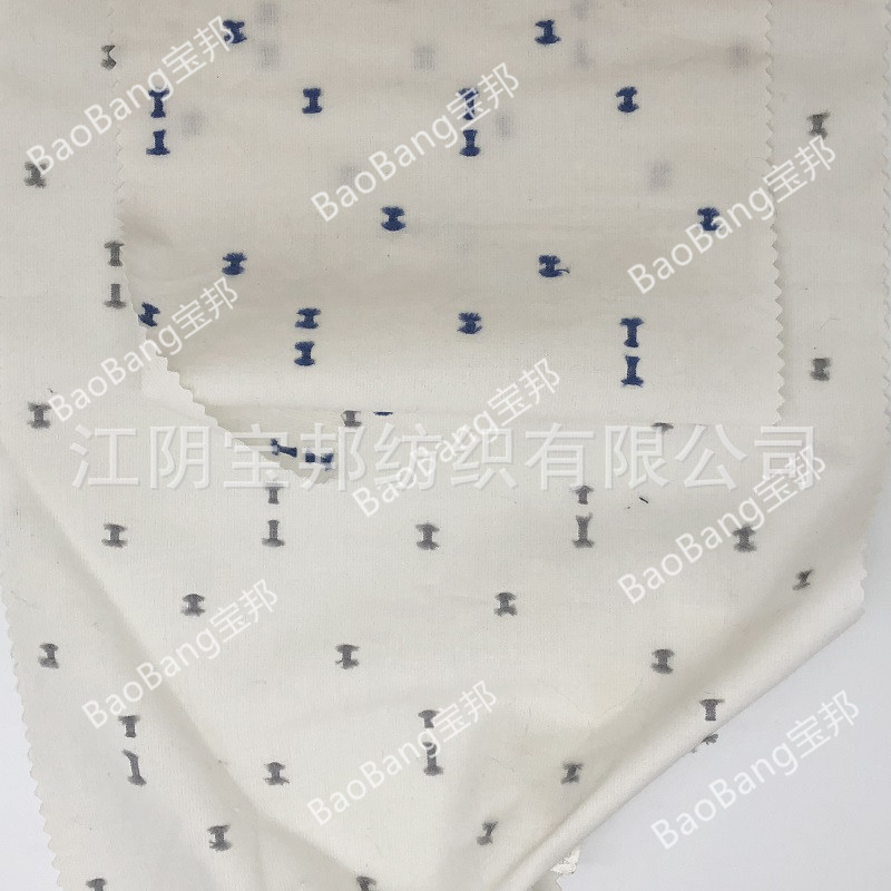 全棉白色底布宝蓝和灰色剪花衬衣裙子面料