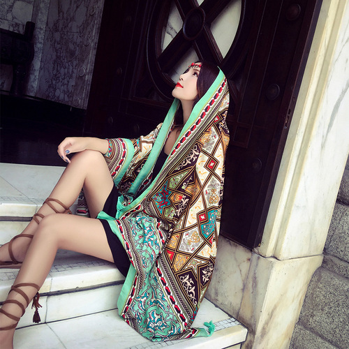 Ethnic style scarf, sunscreen shawl, women's summer thin style, air-conditioning scarf, fashionable seaside beach shawl