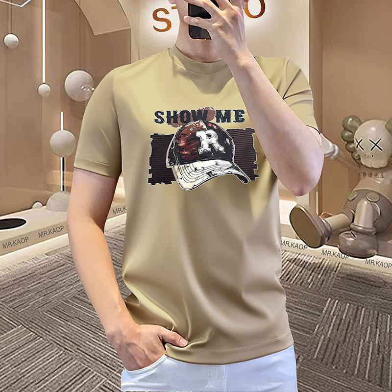 Exclusive Store for Men's Short-Sleeve Round-Neck T-Shirts, Lyocell Ice-Feel Mercerized Cotton, Comfortable European-Style Foam Thick-Panel Hat