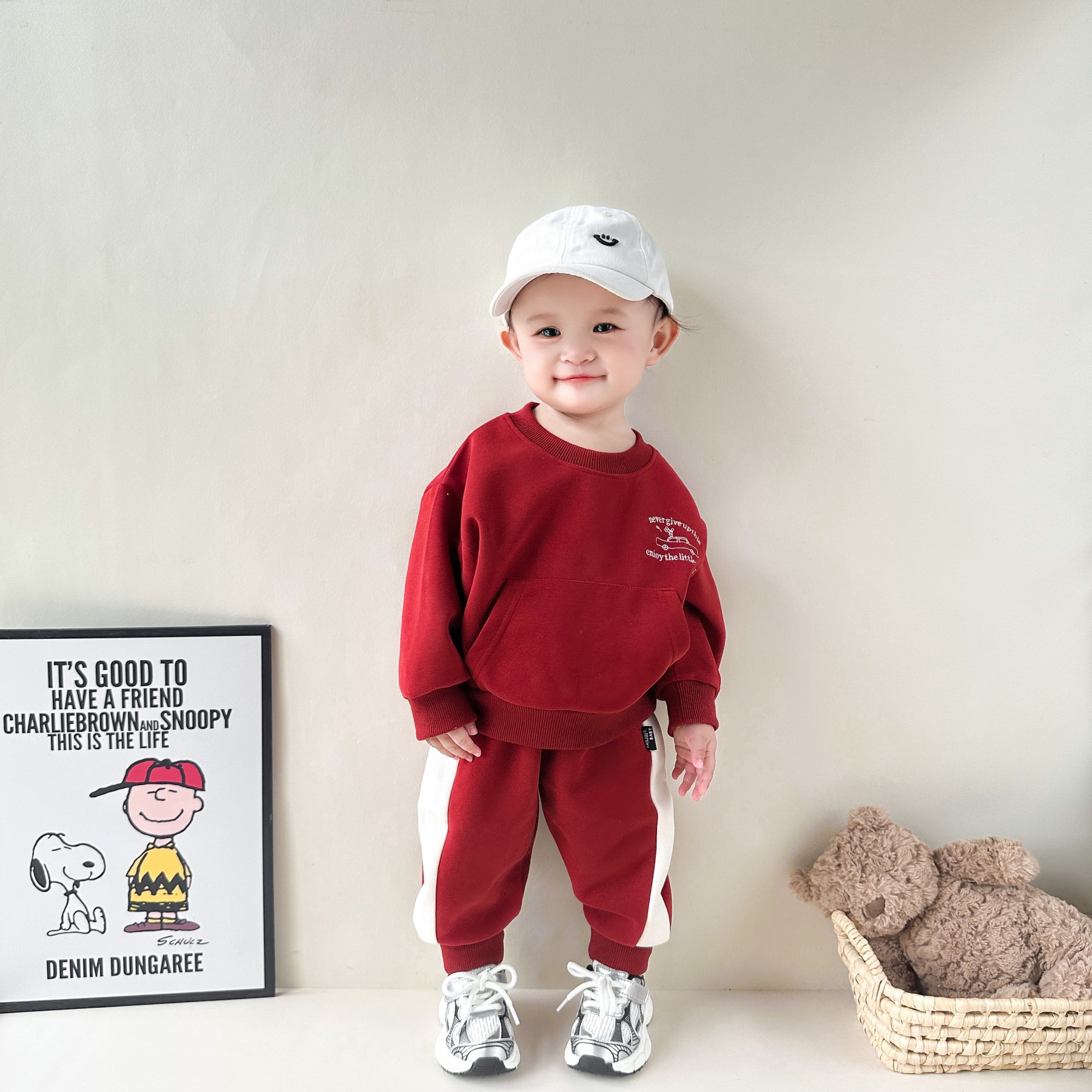 INS traje forrado de lana para niños Otoño e Invierno nuevos niños y niñas suéter pantalones de chándal estilo coreano ropa deportiva para niños moda