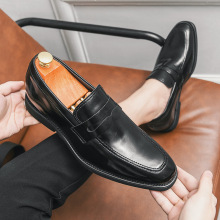 时尚休闲内增高皮鞋男士外穿套脚商务懒人鞋复古纯色尖头单鞋代发