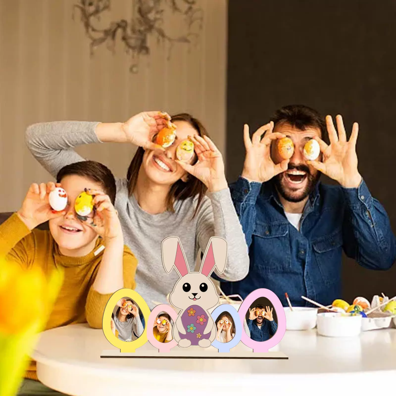 跨境新品复活节木制相框DIY 未完成木制相框DIY涂鸦兔子鸡蛋挂件