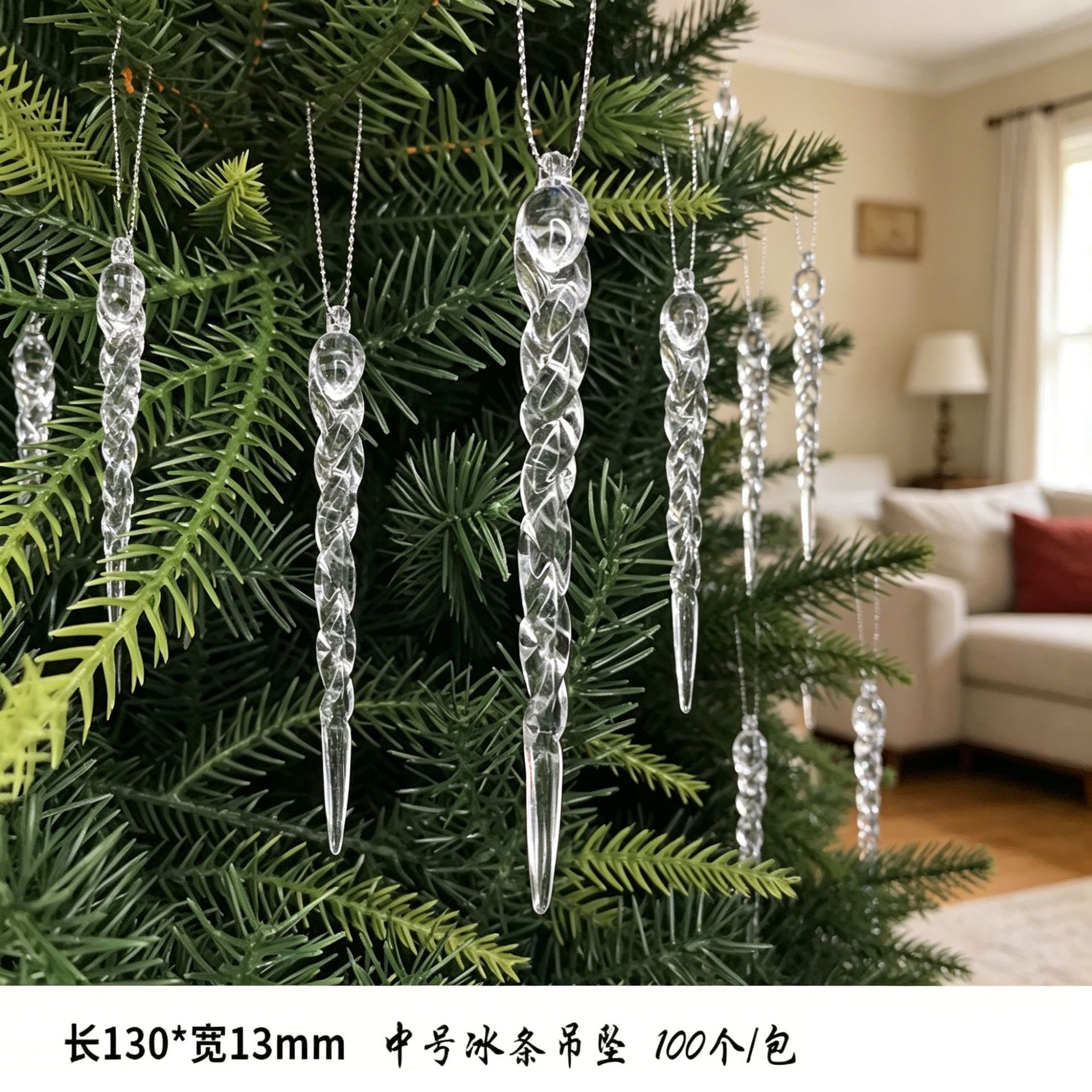 Decoración de Navidad cristal colgante de hielo transparente hielo colgante colgante de columna vertebral de hielo de Navidad colgante de árbol de Navidad