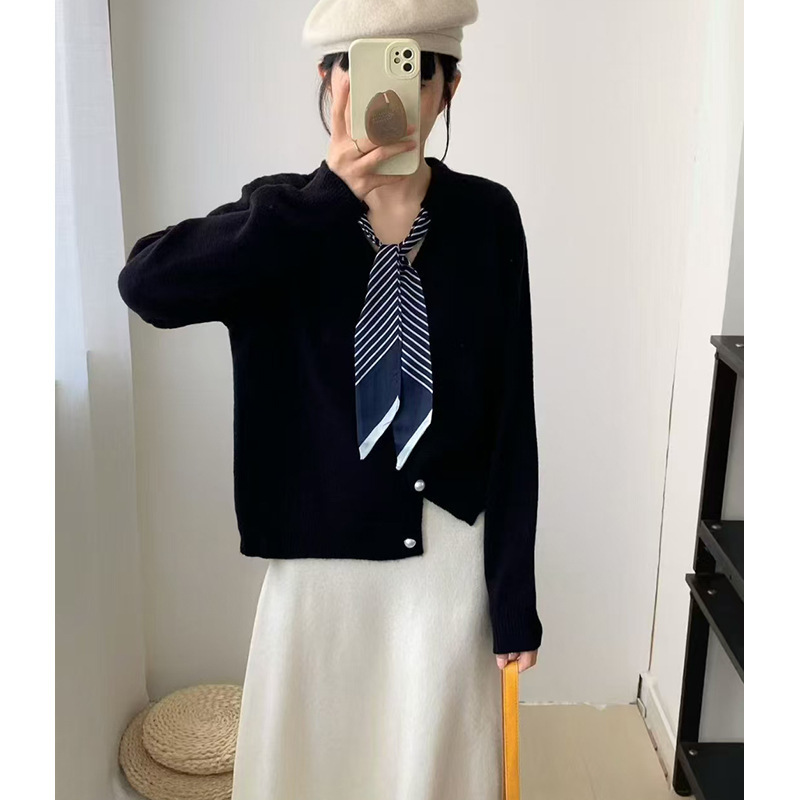安迪绒面料穿搭飘带领针织衫女2025新款设计感别致红色开衫上衣|undefined