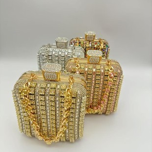 Cross-Border European and American Handmade Chain Rhinestone Square Small Bag Full Diamond Portable Evening Bag