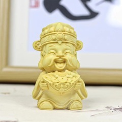 Huangyang Wood Carving Wen Sheng Ren God of Wealth Handheld Pendant, New Chinese Style Solid Wood Home Decor Craft, God of Wealth Statue Car Car Ornament