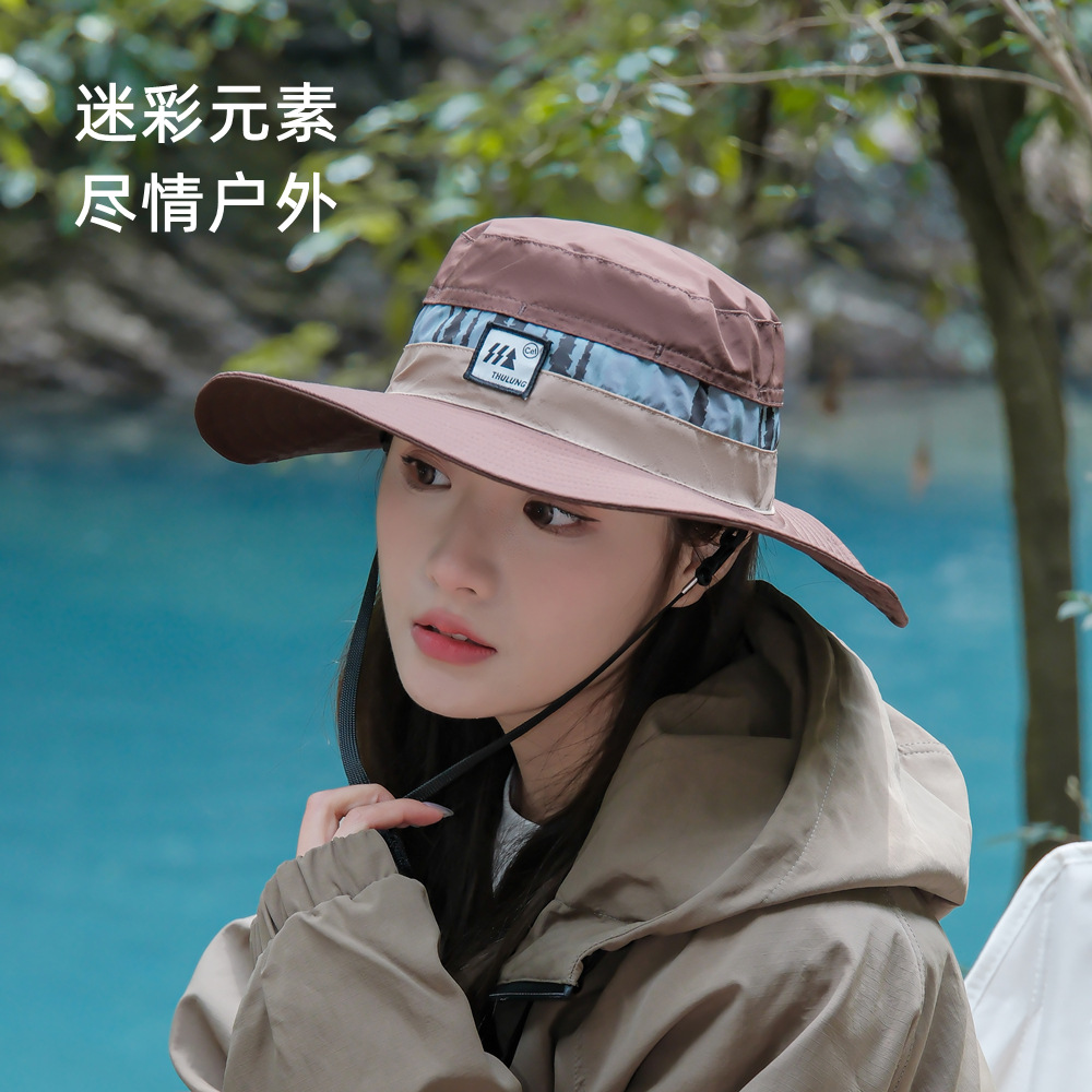 拼色日系潮漁夫帽戶外山系大檐遮陽帽女釣魚爬山迷彩防曬帽子大檐