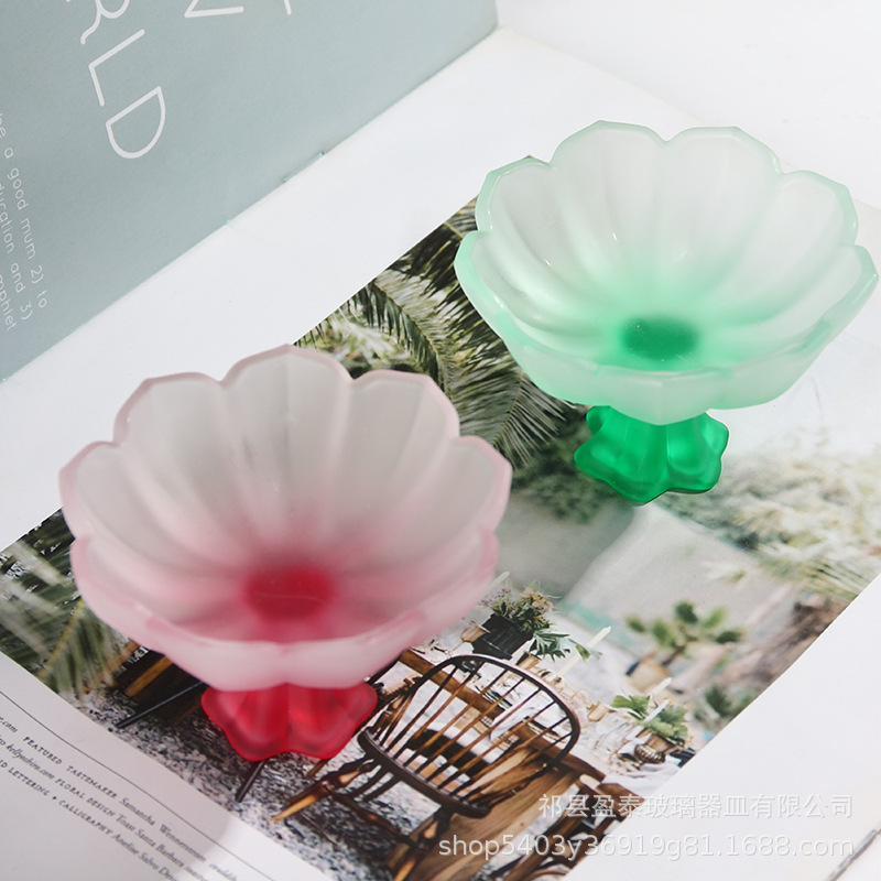 Taza de café de estilo chino flor esmerilado personalidad creativa gradiente rosa verde loto taza de vidrio de pies altos taza de té kung fu