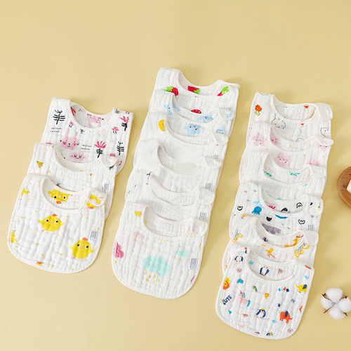 Eight-layer gauze U-shaped bib, double-sided printed side-opening snap-buckle absorbent bib for baby, baby saliva napkin