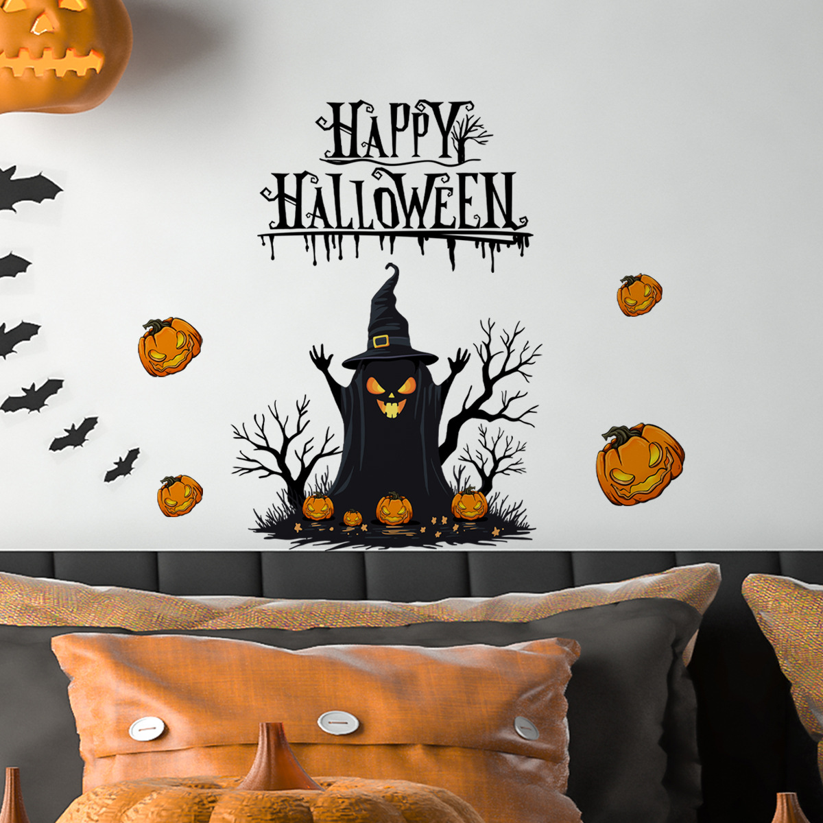 Halloween Glow In The Dark Wall Stickers Wizard Pumpkin Skull_voghion.com