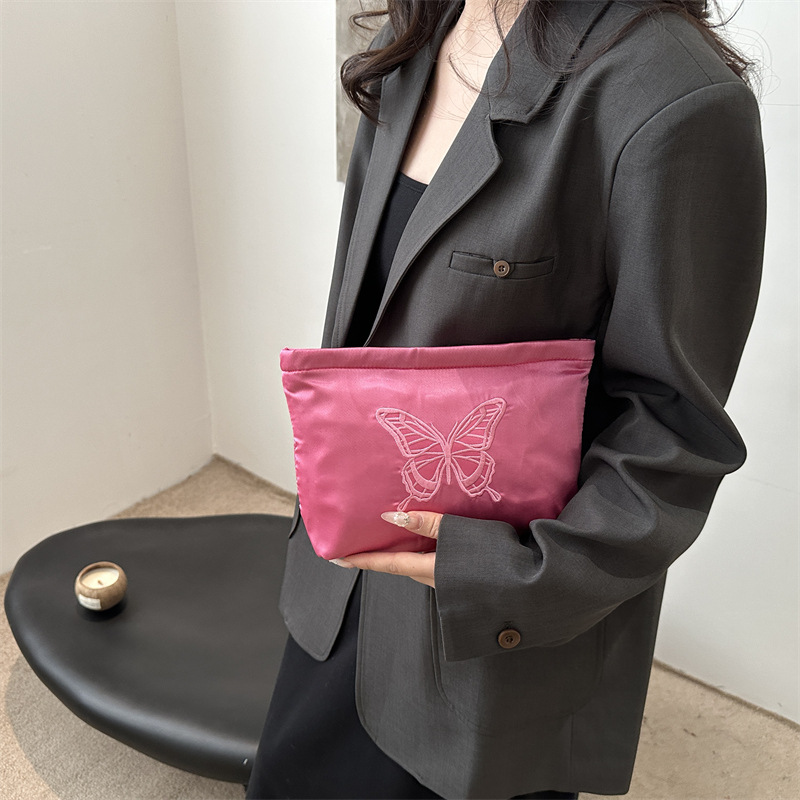 Bolsa de cosméticos con lazo bordado retro, lápiz labial, productos para el cuidado de la piel, bolsa de almacenamiento de artículos diversos, bolso de embrague portátil de gran capacidad, marea