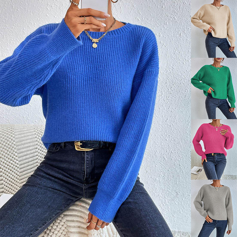 Cross-Border European and American Women's Clothing, New Autumn and Winter Short Wool Knitwear, Warm, Loose, Long-Sleeved Women's Knitwear, in Stock in Multiple Colors X102