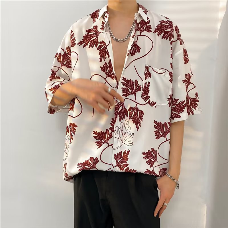 Hong Kong estilo Retro Vintage floral camisa manga corta Estilo Hawaiano tailandés diseño Ruan guapo camisa suelta para hombres y mujeres