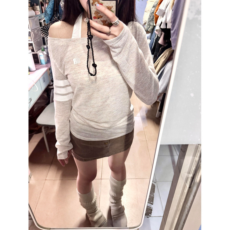 American-Style Spicy Girl Style Lightweight Semi-Transparent Sun-Protective Cover-Up for Women, 2026 Summer New Model, One-Shoulder Loose Niche Long-Sleeve T-Shirt