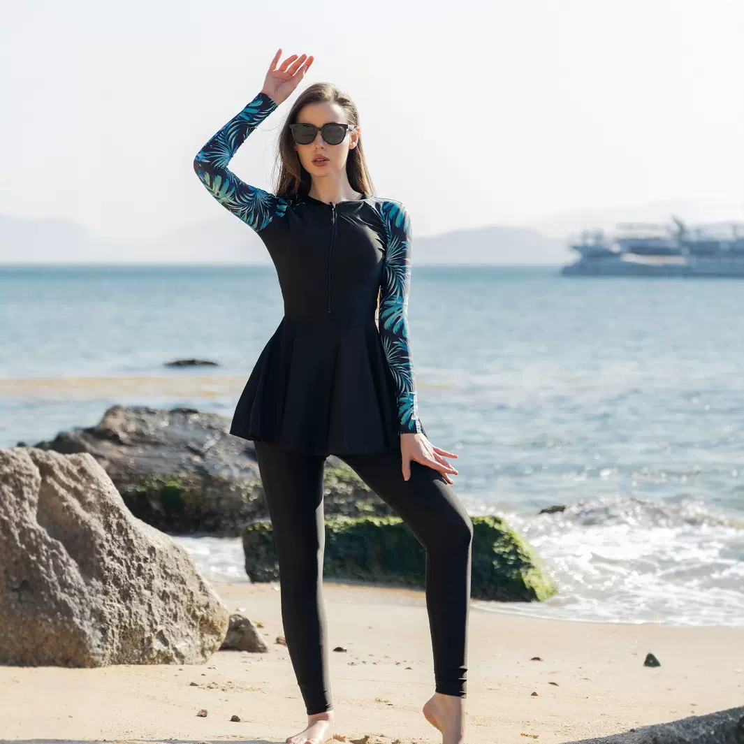 全身泳衣女保守裙式连体长袖长裤显瘦遮肚夏季大码水母潜水服