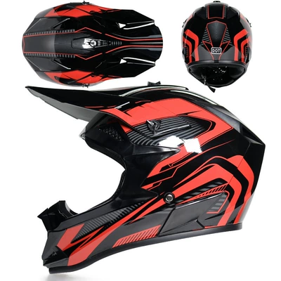 mountain bike riding: Motosiklet kaskı (dəbilqə) - bright-black-line-red-goggles-gloves-mask-s