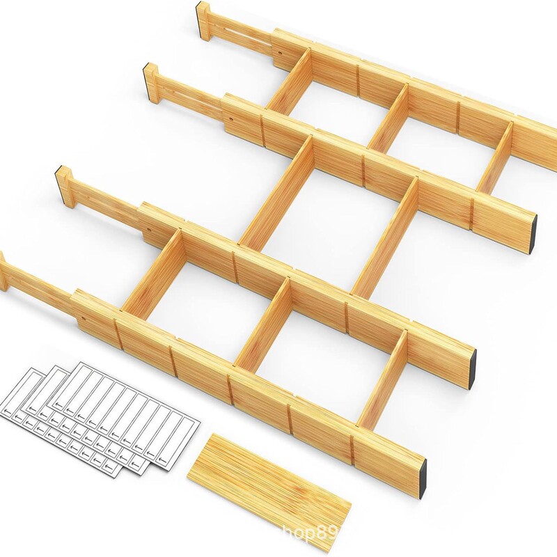 Bamboo drawer divider with dividers and labels, adjustable 4 dividers with 9 panels for kitchen A179 Bamboo drawer divider with dividers and labels, adjustable 4 dividers with 9 panels for kitchen A179