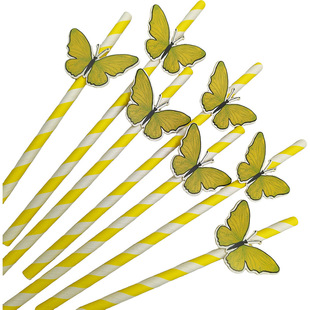 Butterfly Card Straw Disposable Degradable Dessert Table Cake Cocktail Party Decorative Paper Straw