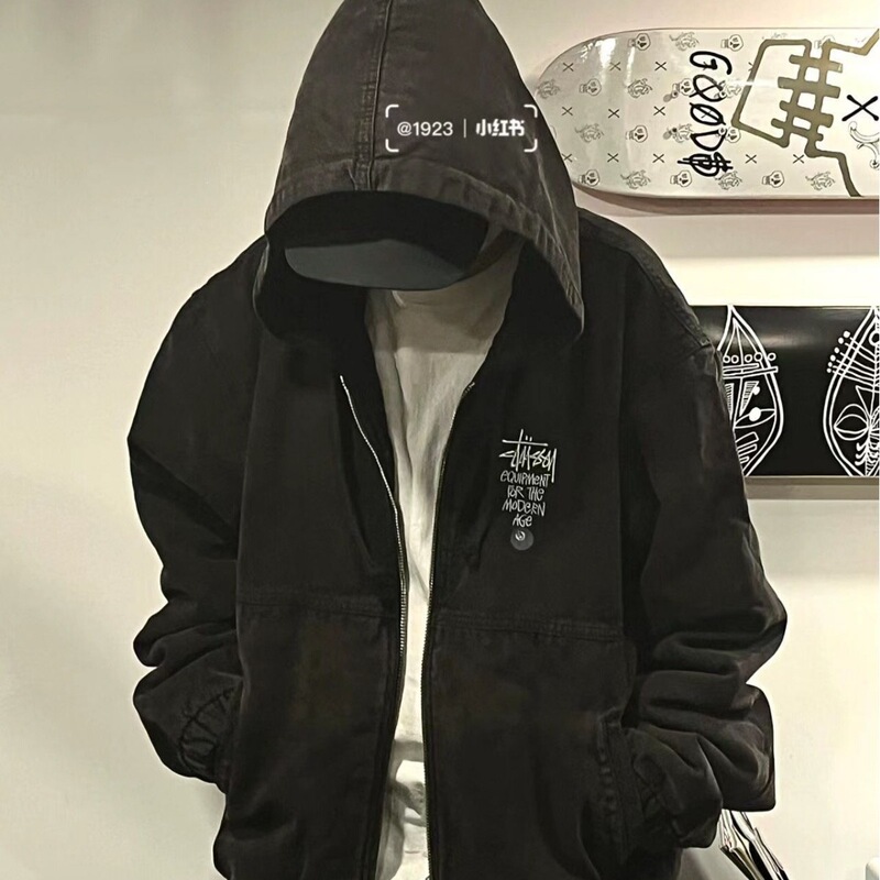 High-quality CANVAS WORK JACKET vintage-style canvas cotton zip-up jacket