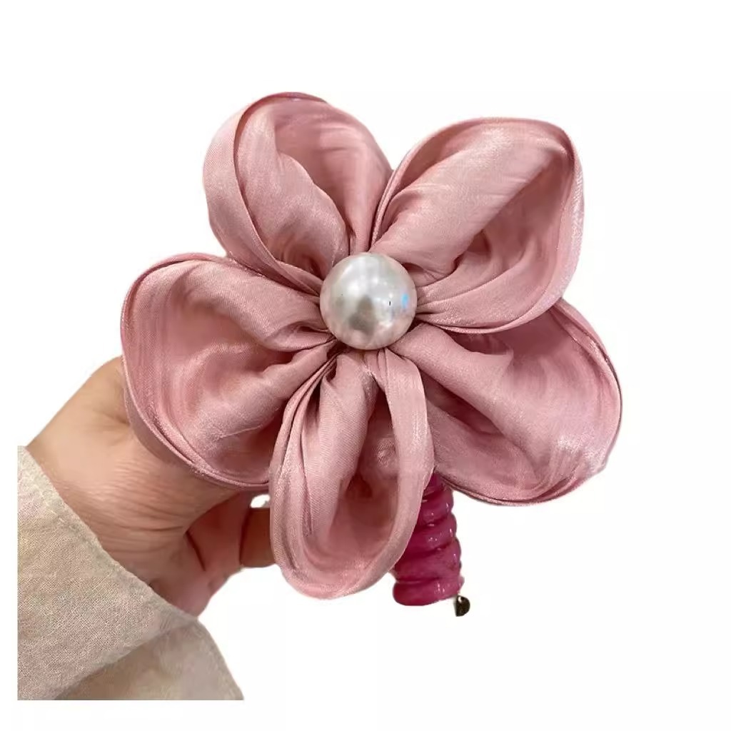 Großes Blumen Perlen Spirale Haargummi Für Damen Elegant_voghion.com