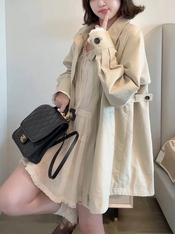 秋日慕斯袖口蕾丝拼接设计风衣外套女秋宽松上衣|undefined