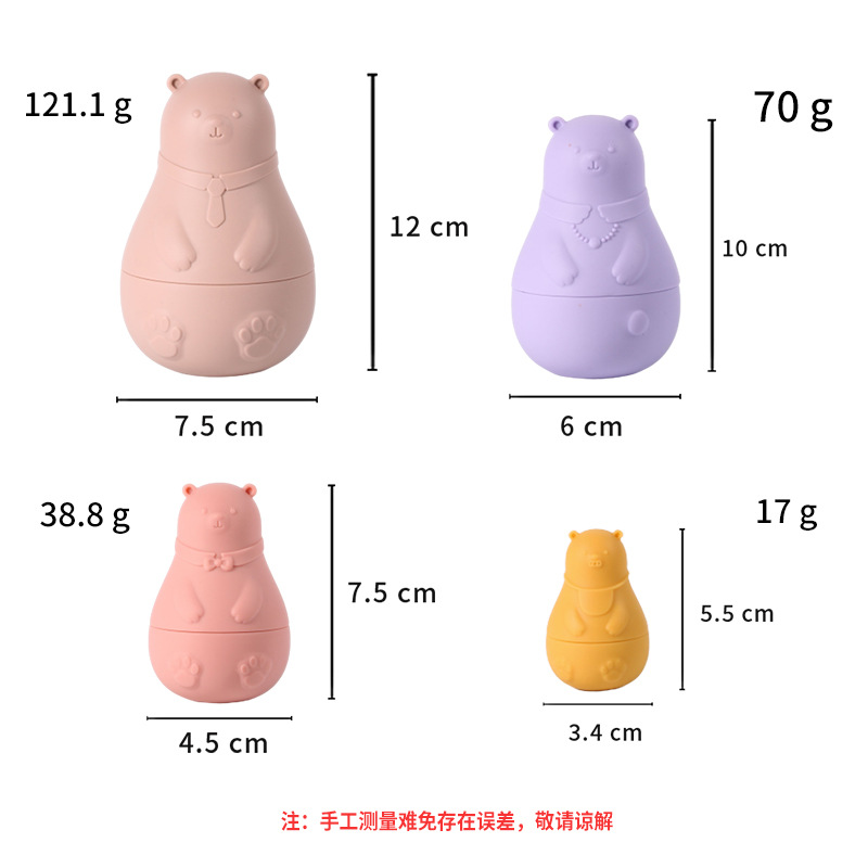 Fábrica nueva muñeca rusa de silicona educación temprana bloques de construcción educativos juguete bebé de silicona ensamblado muñeca de oso