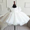 Children's summer dress, white small princess costume girl's, round collar