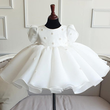 兒童禮服2022春夏季新品周歲女寶寶連衣裙白色圓領甜美女童公主裙