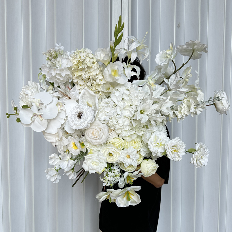 Flores falsas blancas Flores artificiales Flores para bodas Auditorio de bodas Decoración del hotel Techo artificial Flores artificiales Flores falsas