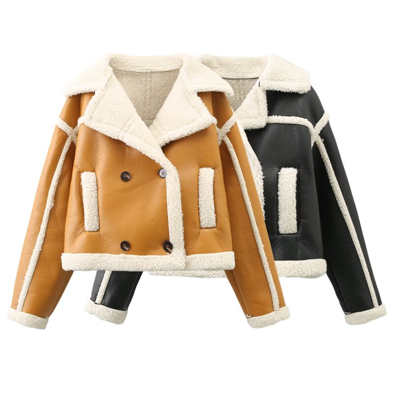 23 Autumn/Winter Women's Fashion Blogger Ins Style Turn-Down Collar Loose Fur-Lined Fleece Warm Jacket Coat British Style
