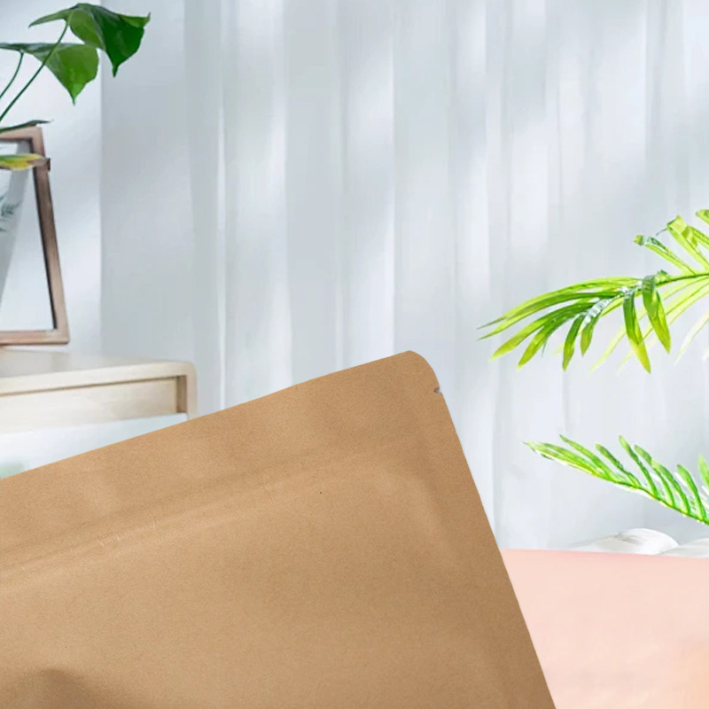 Bolsas de papel kraft de 60g con ventana y base autoestable para envasado de té y alimentos, bolsas de papel kraft autosellables, bolsas autoestables al por mayor.