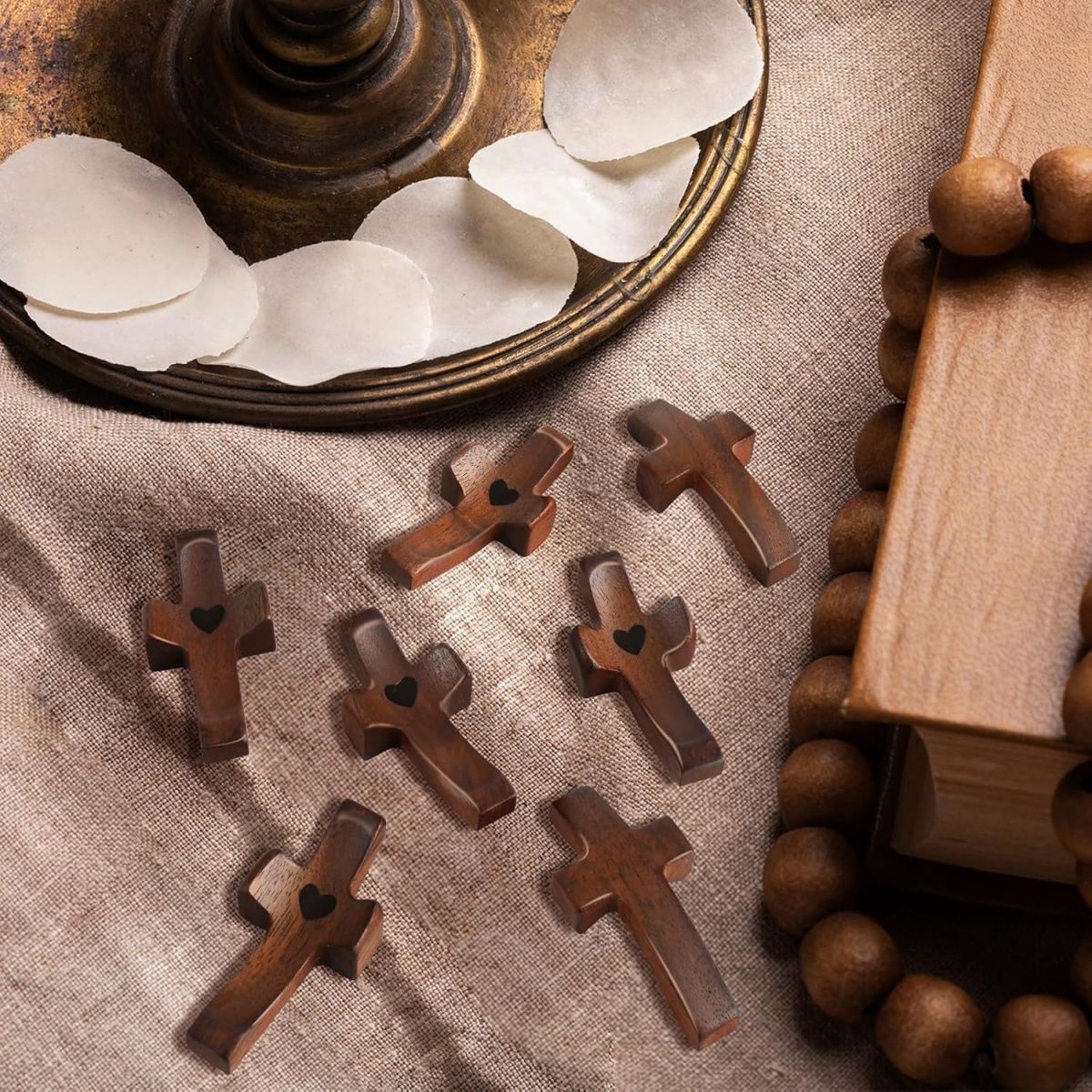 Explosiones transfronterizas manijas cruz de madera de nuez cruz de mano iglesia de Pascua oración regalos religiosos