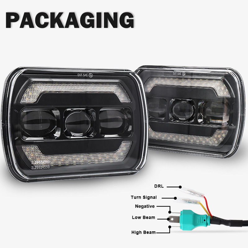 Cross-Border 5X 7inch Wrangler Rectangular Led Square Light with Turn Signal, High and Low Beam, Integrated Front Headlight and Drl