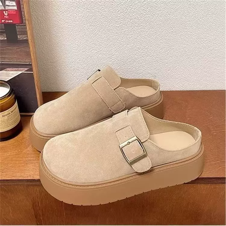 Belt platform, buckle, demi-season retro footwear, universal slippers for leisure