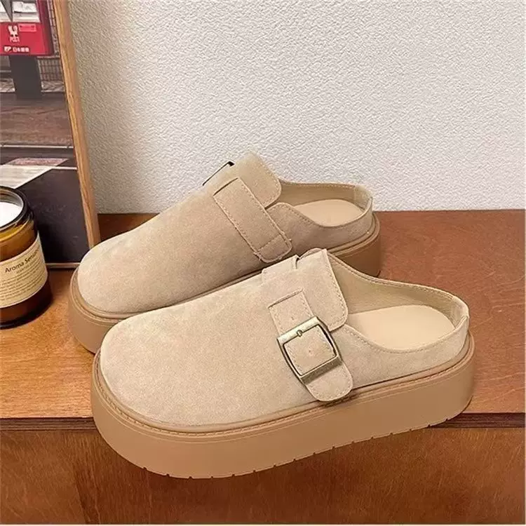 Belt platform, buckle, demi-season retro footwear, universal slippers for leisure