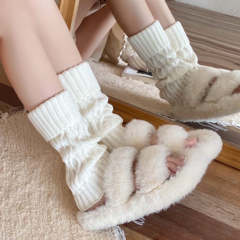 Leg Warmers Cotton Socks Women's Knitted Wool Warm Stacked Socks Mid Length Diamond Shaped Turn Down Socks Autumn And Winter Retro Calf Leg Covers_voghion.com