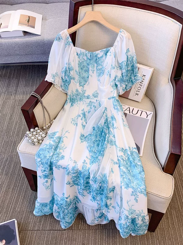 Dress Transformer chiffon, pullover lined, plus size 2XL–6XL, sky blue