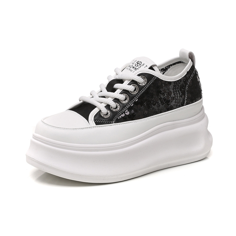 Giày sneaker nữ đế dày chunky mặt lưới phối trắng đa năng — Màu đen